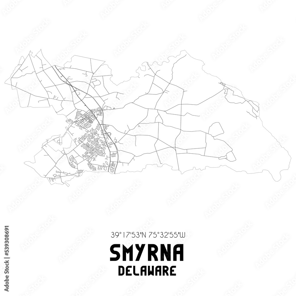 Smyrna Delaware. US street map with black and white lines.