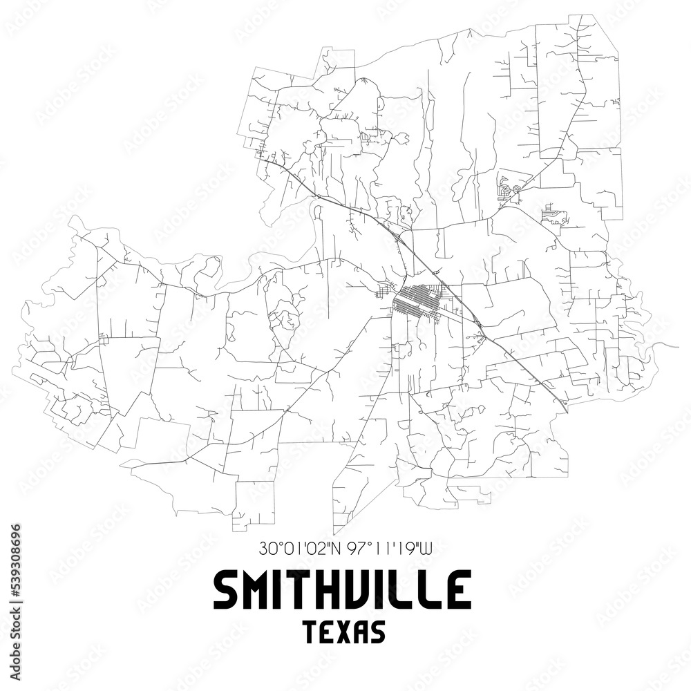 Smithville Texas. US street map with black and white lines. Smithville Texas. US street map with black and white lines.