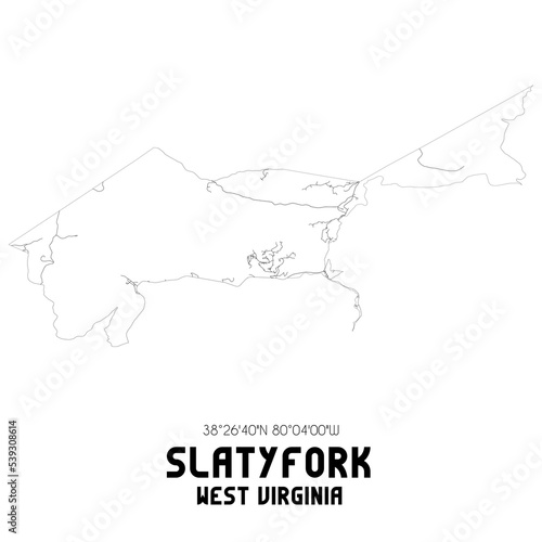 Slatyfork West Virginia. US street map with black and white lines.