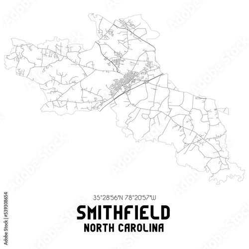 Smithfield North Carolina. US street map with black and white lines.