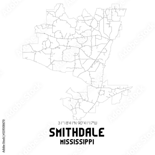 Smithdale Mississippi. US street map with black and white lines.