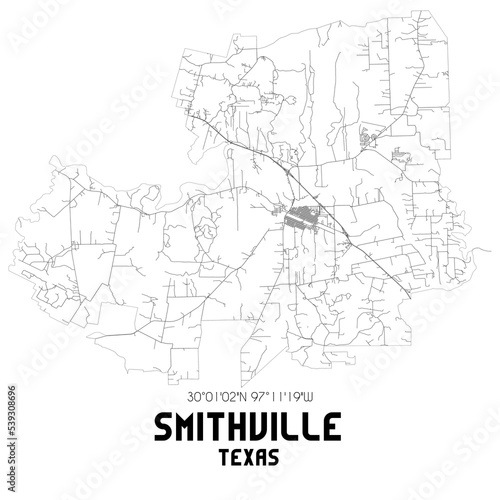 Smithville Texas. US street map with black and white lines.