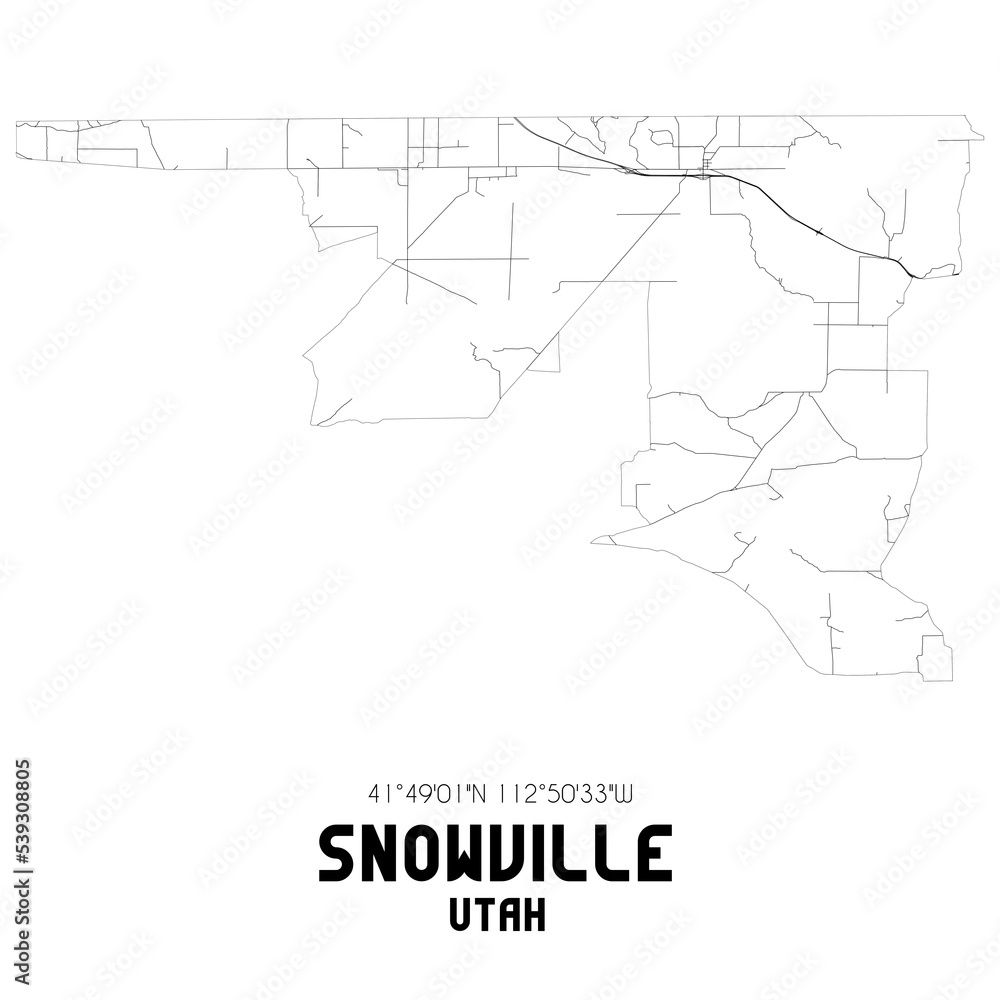 Snowville Utah. US street map with black and white lines.