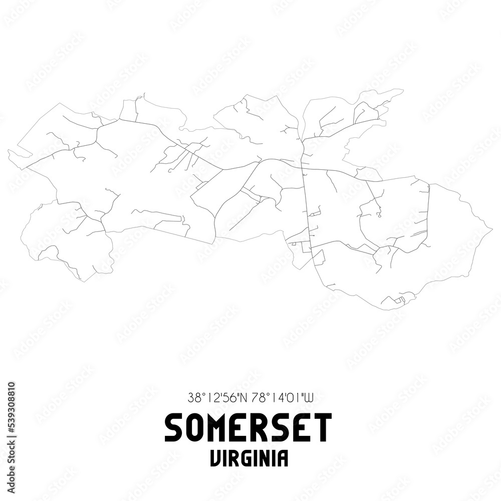 Somerset Virginia. US street map with black and white lines.