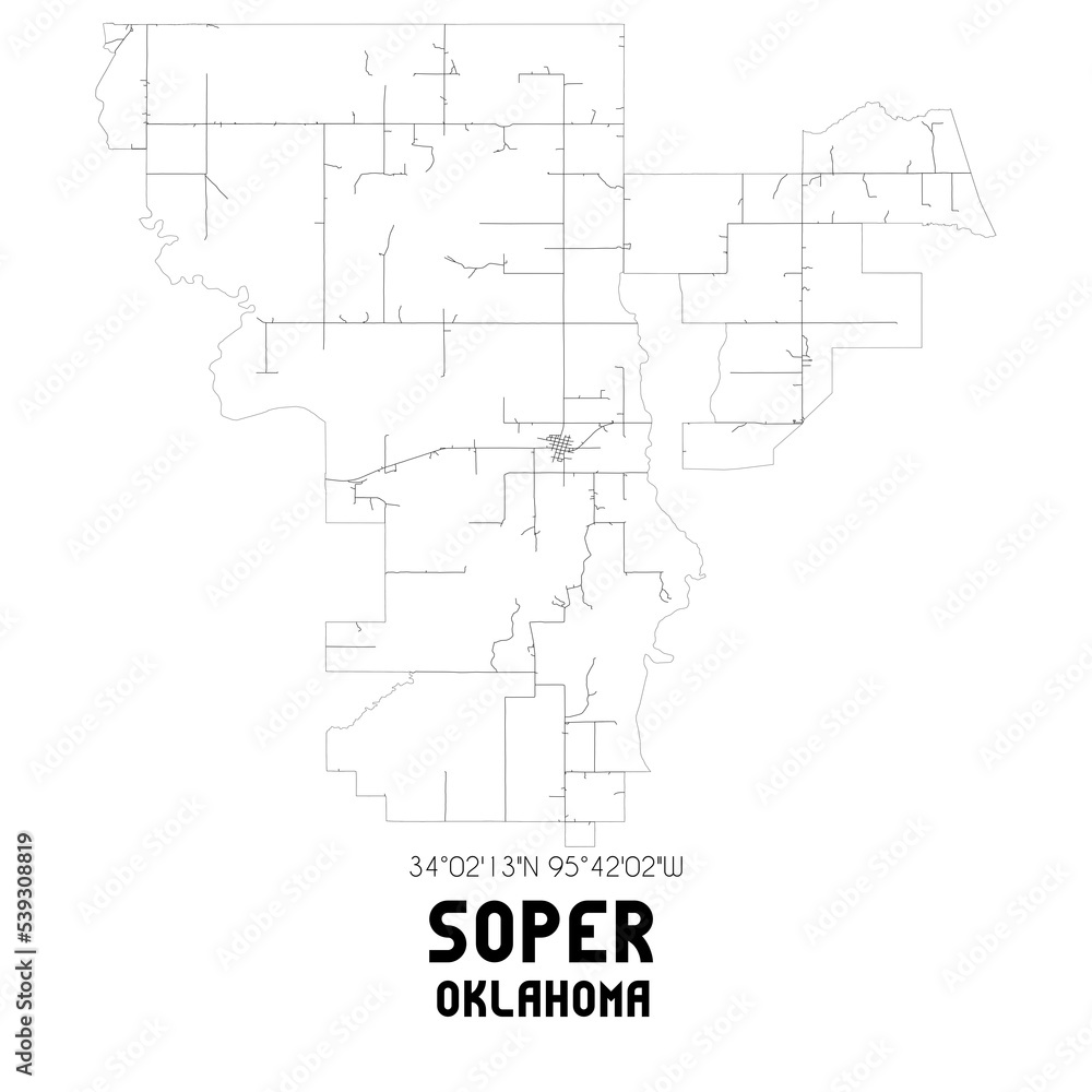 Soper Oklahoma. US street map with black and white lines.