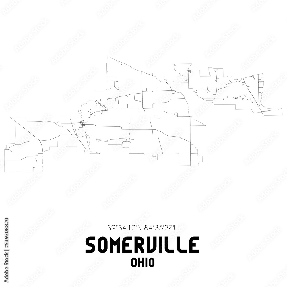 Somerville Ohio. US street map with black and white lines.