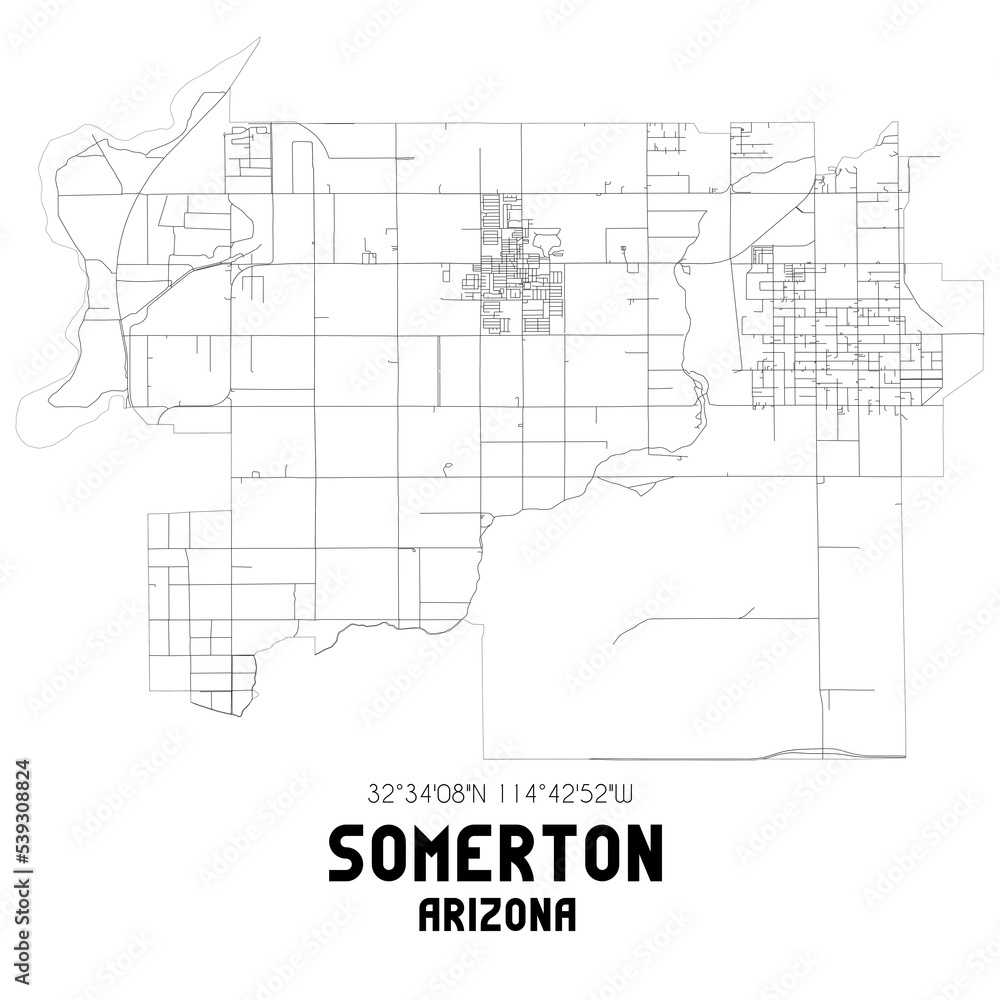 Somerton Arizona. US street map with black and white lines.