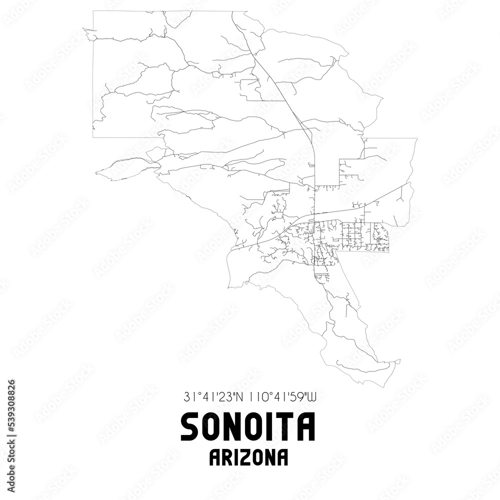 Sonoita Arizona. US street map with black and white lines. Stock