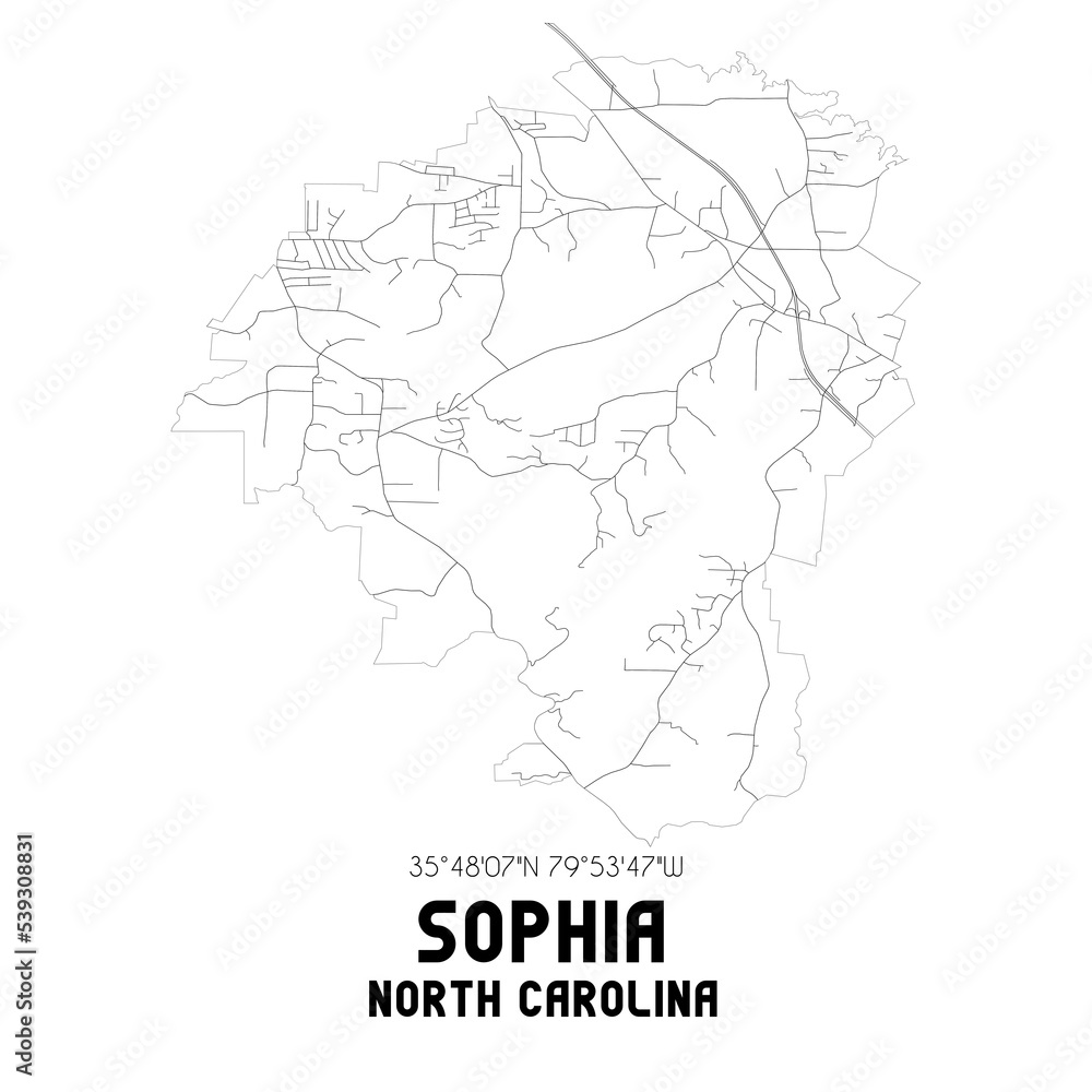Sophia North Carolina. US street map with black and white lines. Sophia North Carolina. US street map with black and white lines.