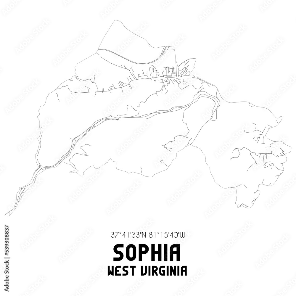 Sophia West Virginia. US street map with black and white lines