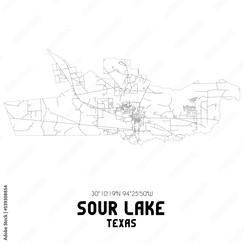 Sour Lake Texas. US street map with black and white lines. Stock