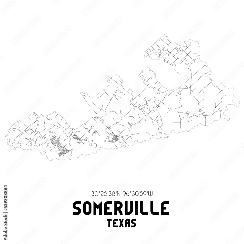 Somerville Texas. US street map with black and white lines.