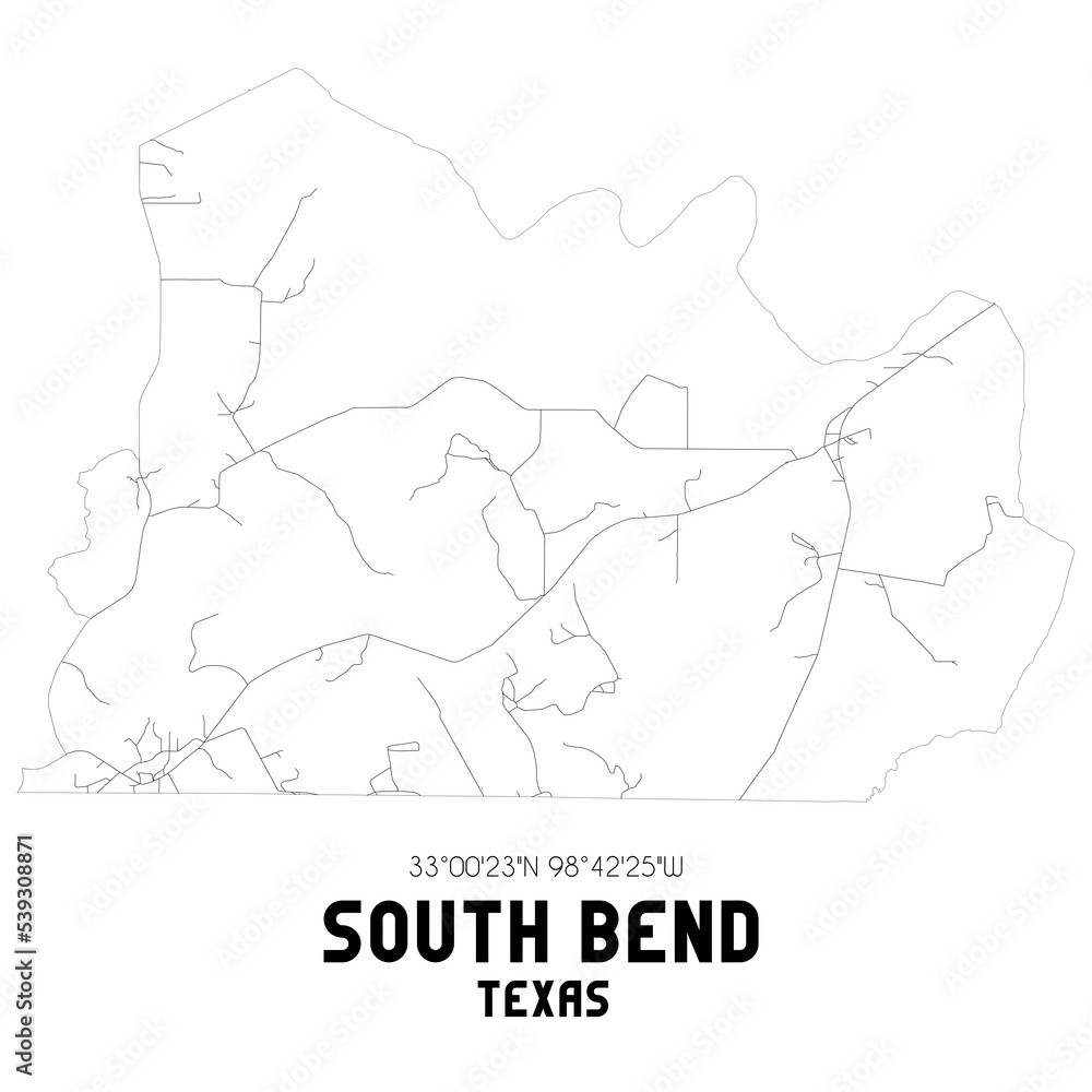 South Bend Texas. US street map with black and white lines.