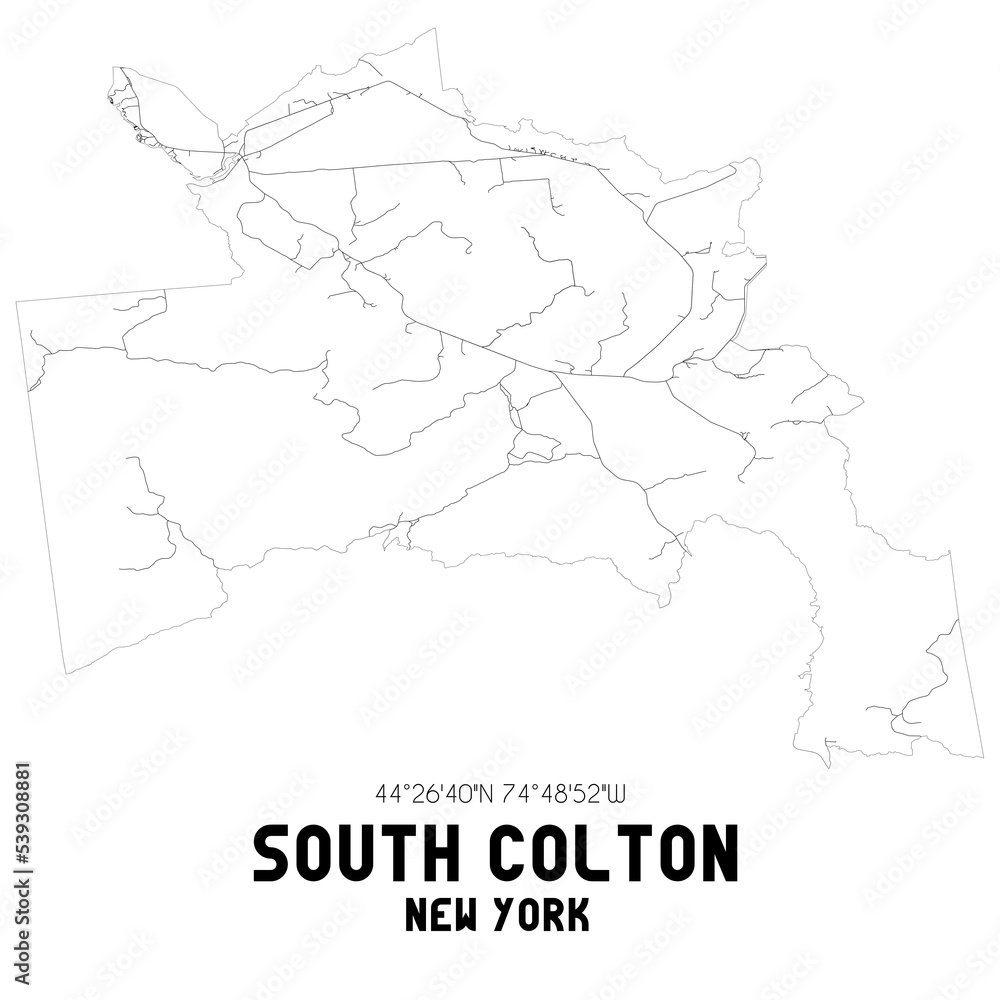 South Colton New York. US street map with black and white lines.