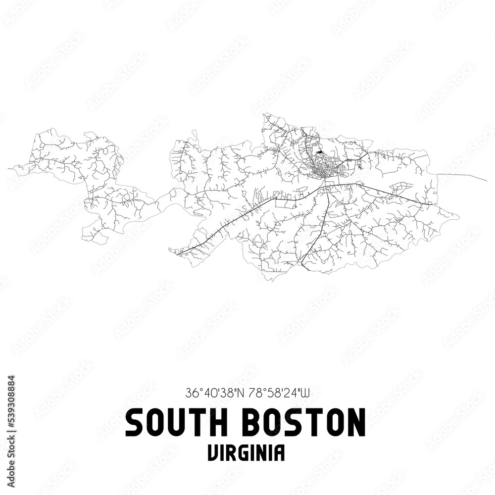South Boston Virginia. US street map with black and white lines. South Boston Virginia. US street map with black and white lines.