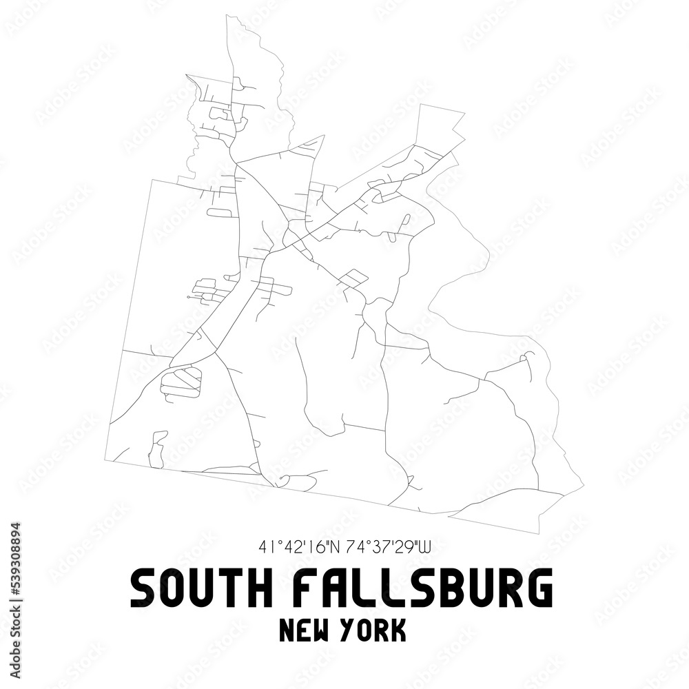 South Fallsburg New York. US street map with black and white lines.