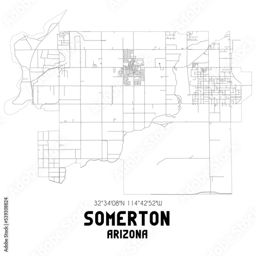 Somerton Arizona. US street map with black and white lines. photo