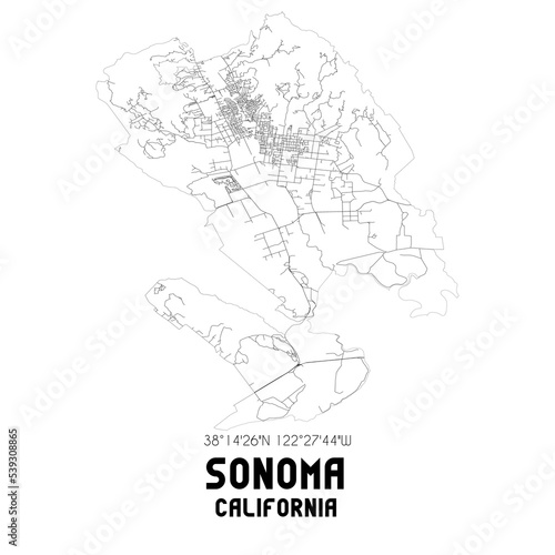 Sonoma California. US street map with black and white lines. photo