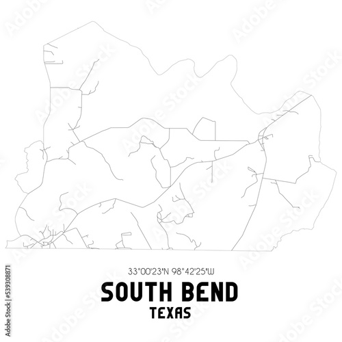 South Bend Texas. US street map with black and white lines.