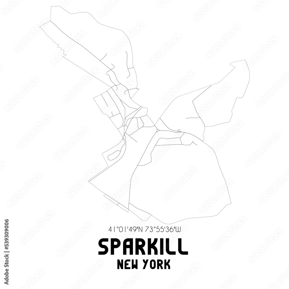 Sparkill New York. US street map with black and white lines.