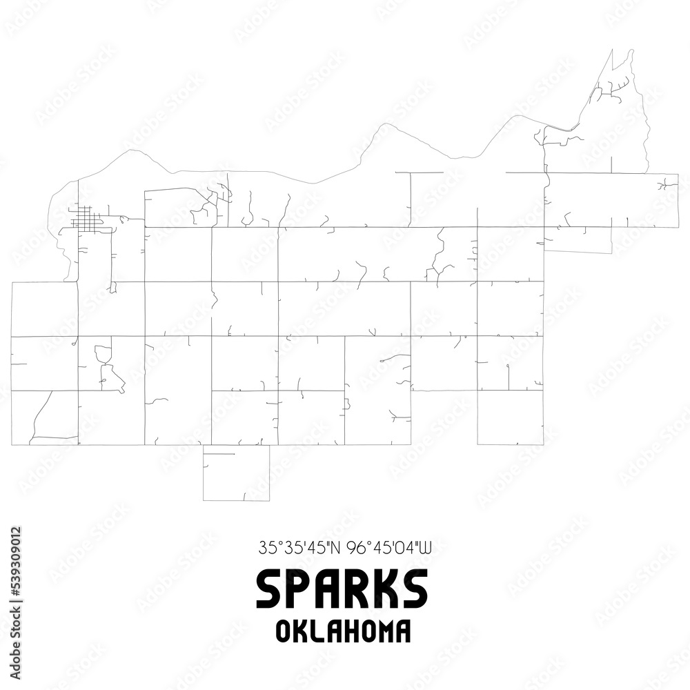 Sparks Oklahoma. US street map with black and white lines.