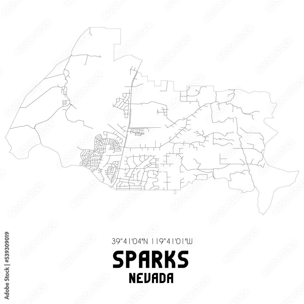 Sparks Nevada. US street map with black and white lines.
