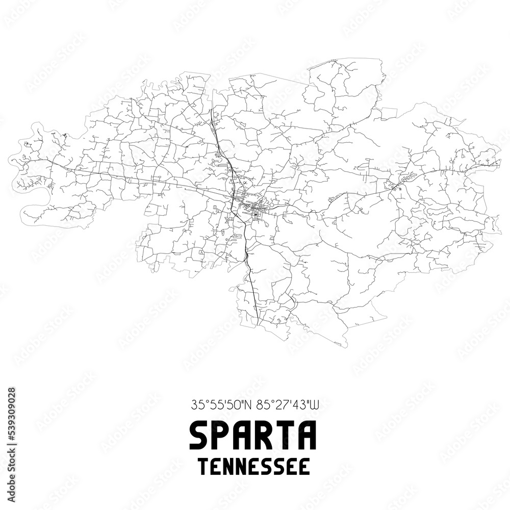 Sparta Tennessee. US street map with black and white lines.
