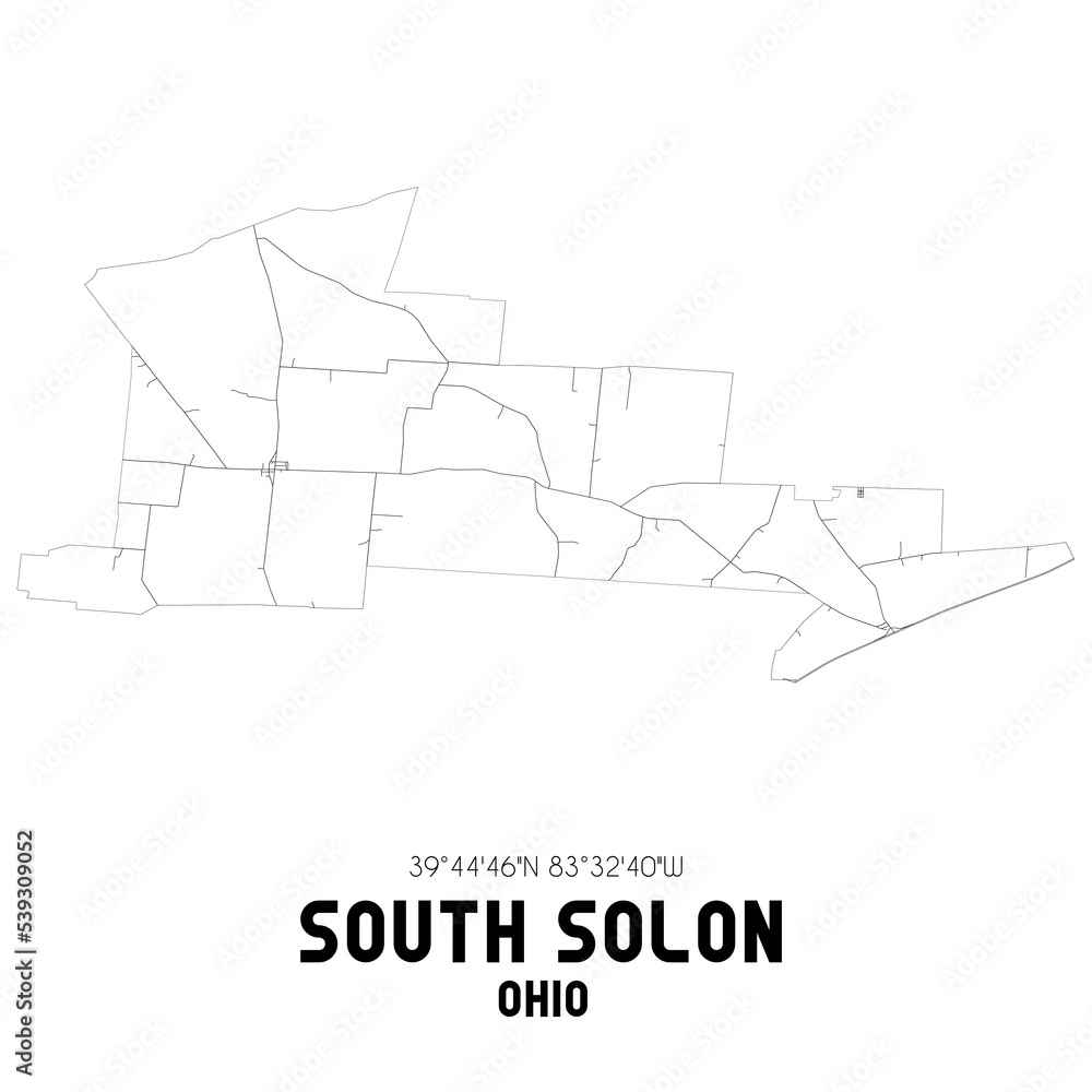 South Solon Ohio. US street map with black and white lines.