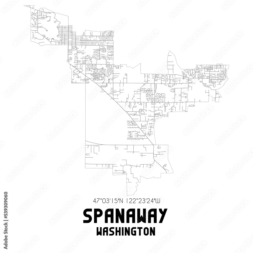 Spanaway Washington. US street map with black and white lines. Spanaway Washington. US street map with black and white lines.