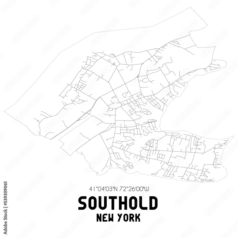 Southold New York. US street map with black and white lines.