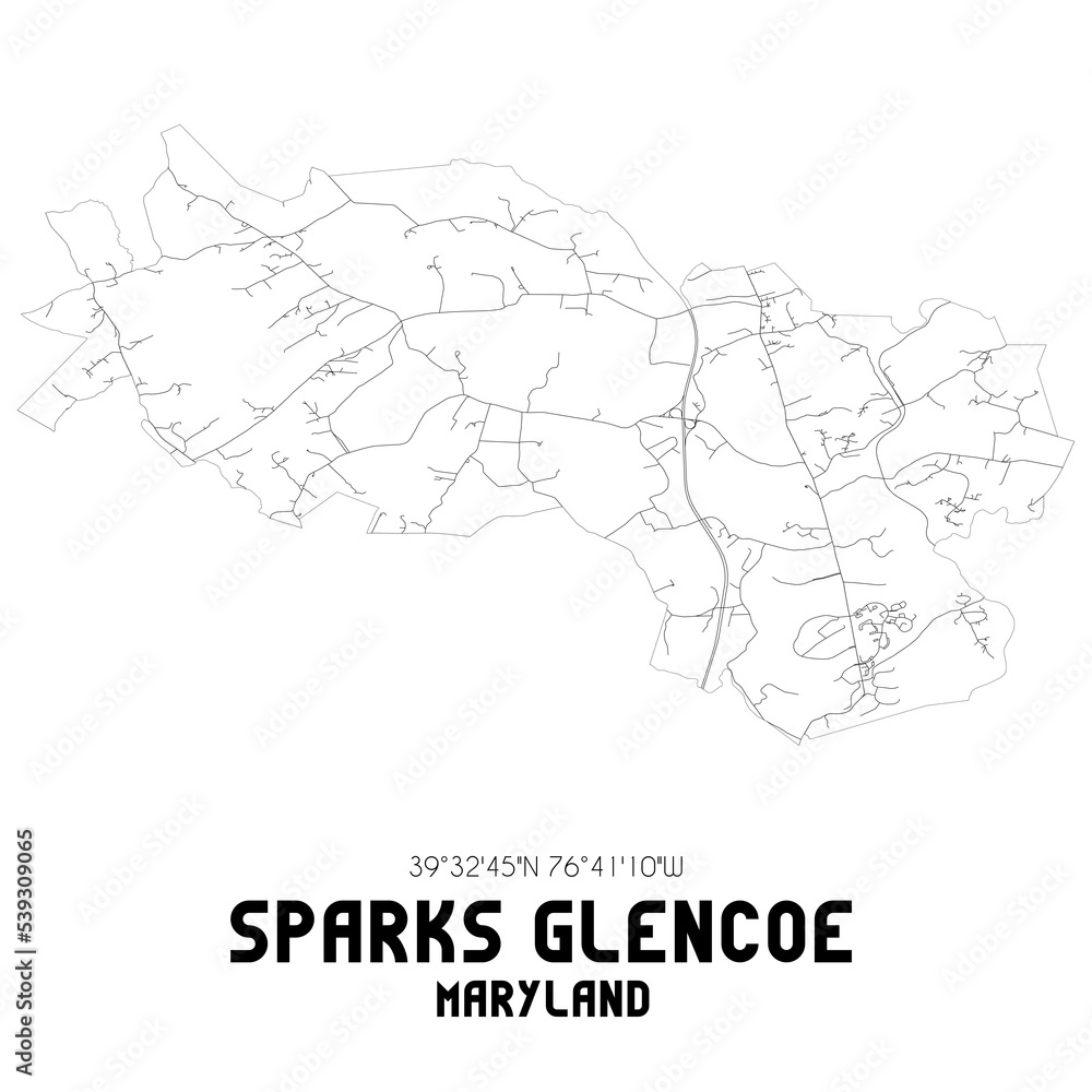 Sparks Glencoe Maryland. US street map with black and white lines.