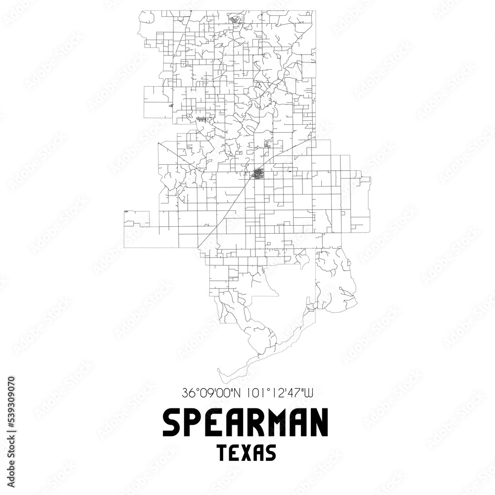 Spearman Texas. US street map with black and white lines.