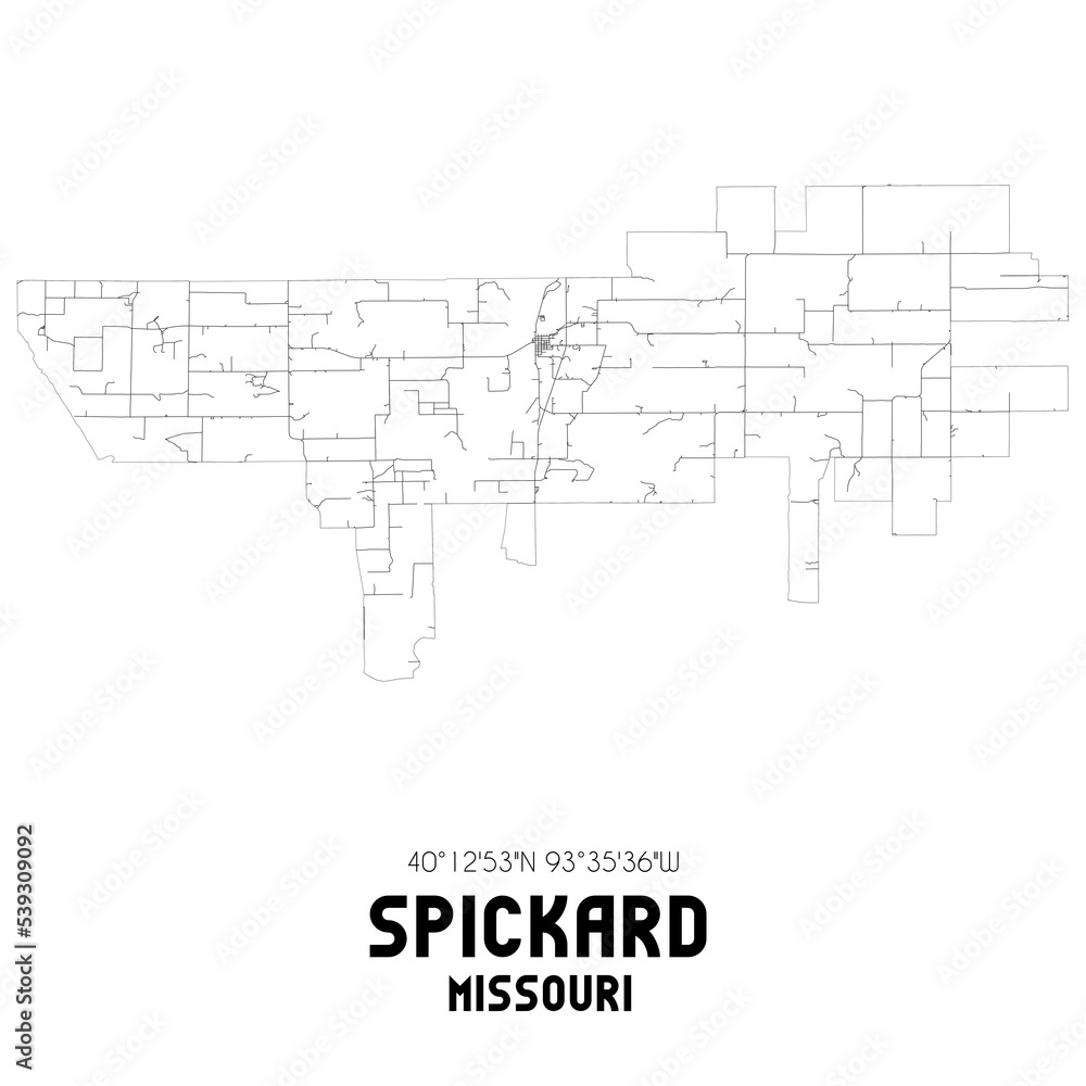 Spickard Missouri. US street map with black and white lines.