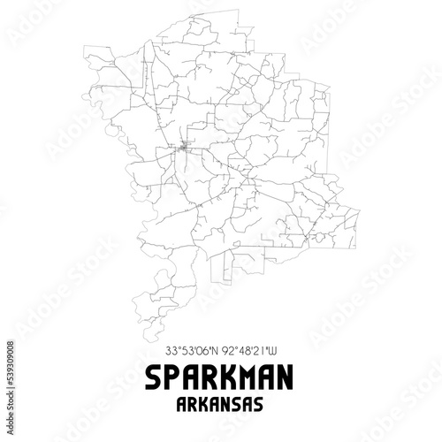 Sparkman Arkansas. US street map with black and white lines.