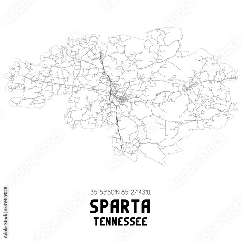 Sparta Tennessee. US street map with black and white lines.