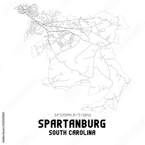 Obraz na płótnie Spartanburg South Carolina. US street map with black and white lines. w salonie