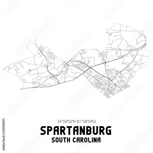 Obraz na płótnie Spartanburg South Carolina. US street map with black and white lines. w salonie