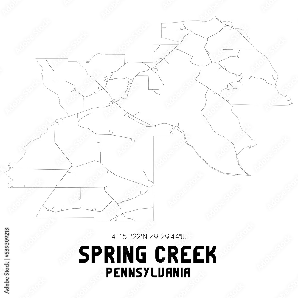 Spring Creek Pennsylvania. US street map with black and white lines.