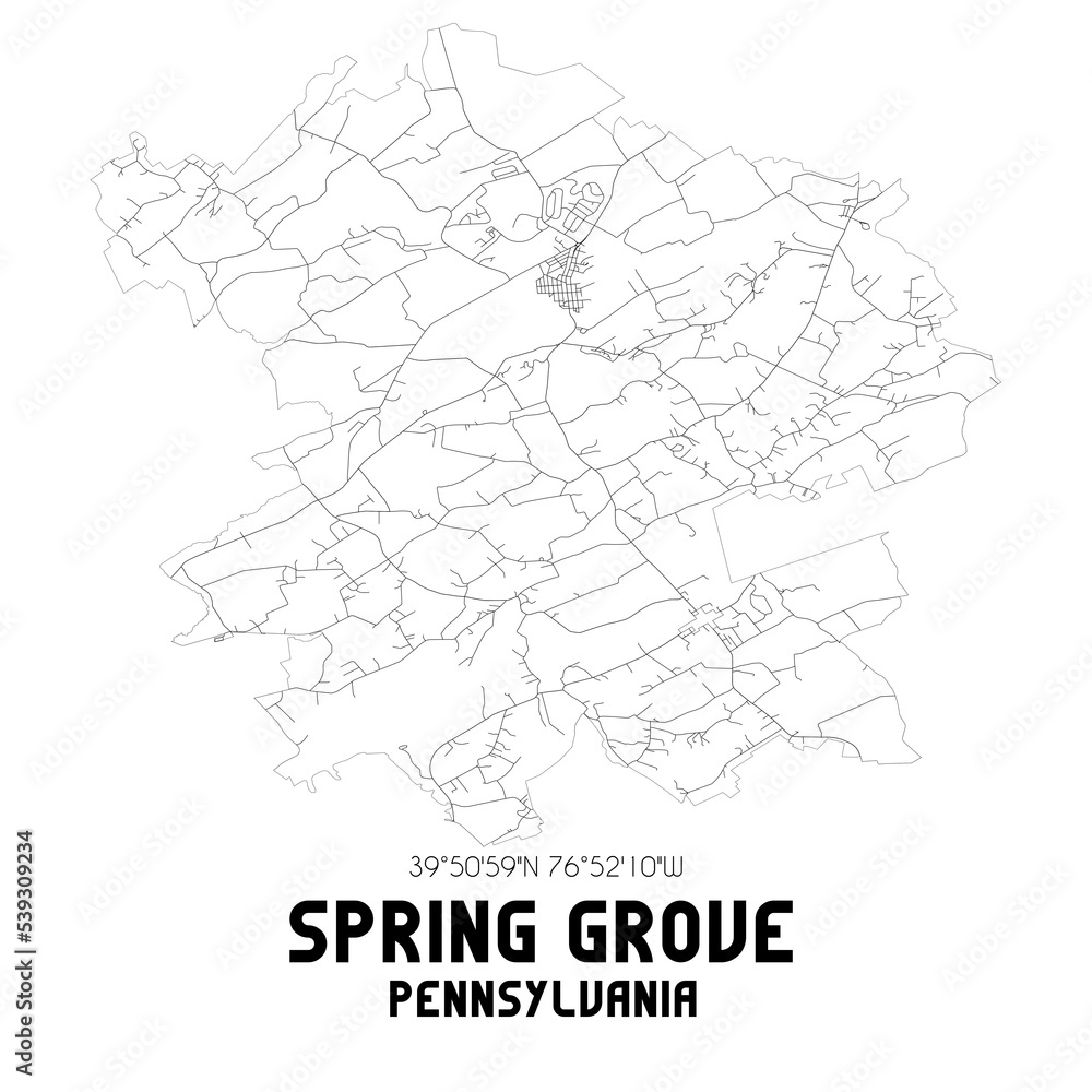 Spring Grove Pennsylvania. US street map with black and white lines. Spring Grove Pennsylvania. US street map with black and white lines.