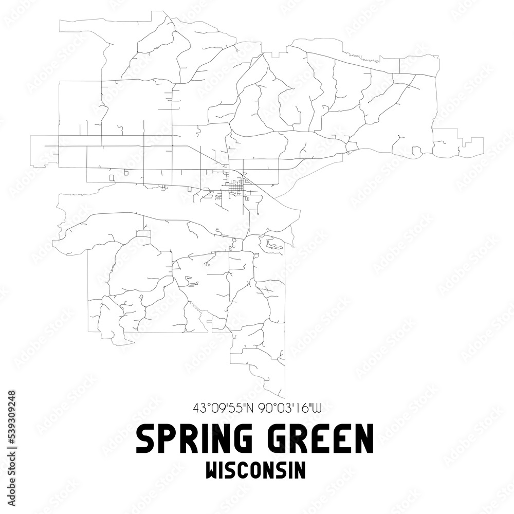 Spring Green Wisconsin. US street map with black and white lines. Spring Green Wisconsin. US street map with black and white lines.