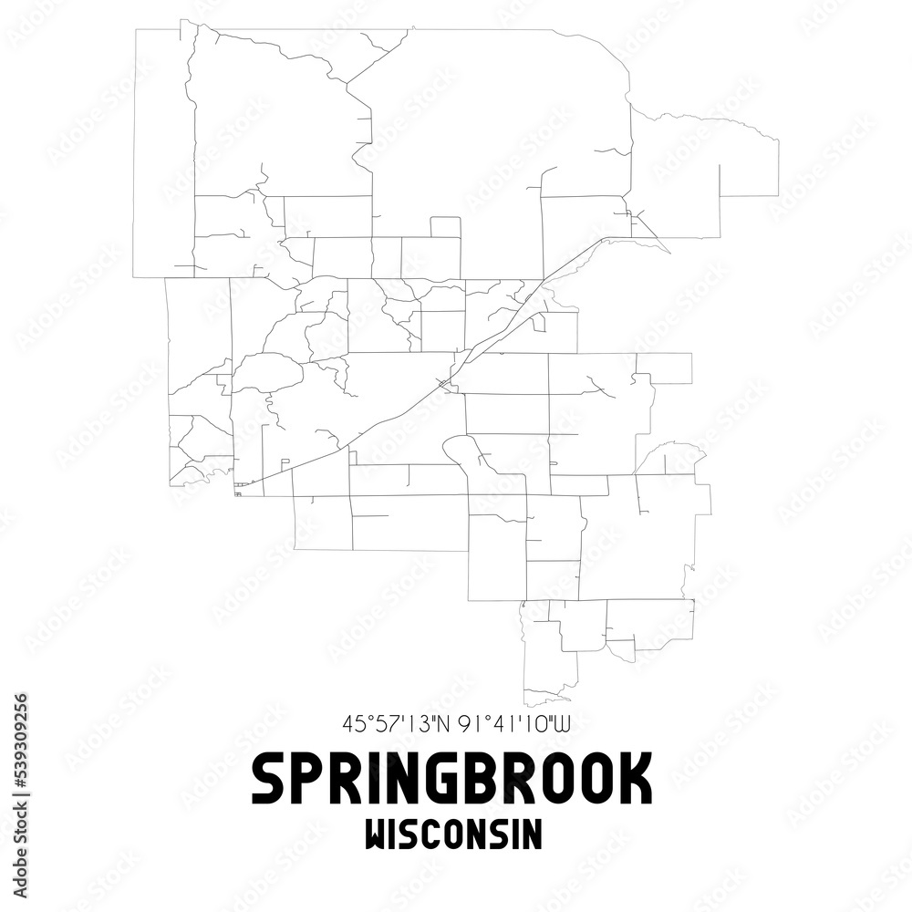 Springbrook Wisconsin. US street map with black and white lines.
