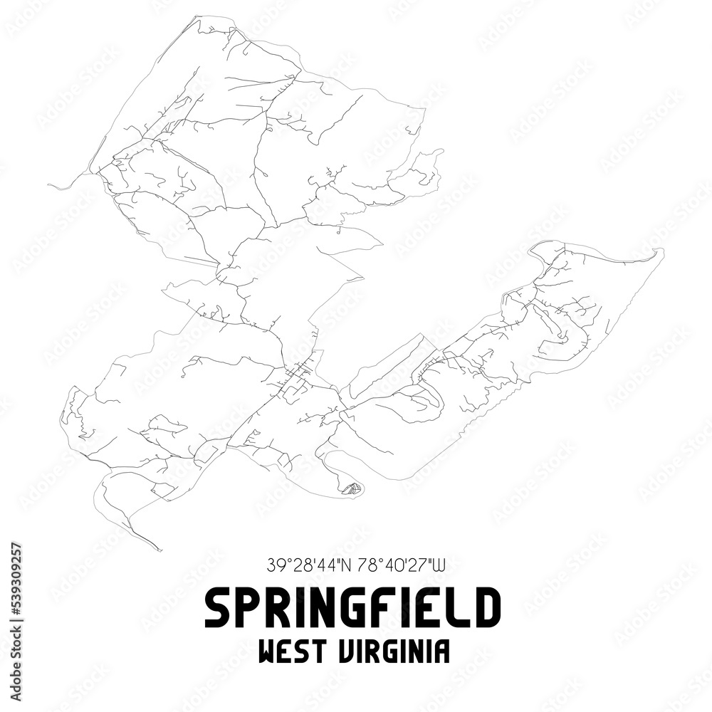Springfield West Virginia. US street map with black and white lines.