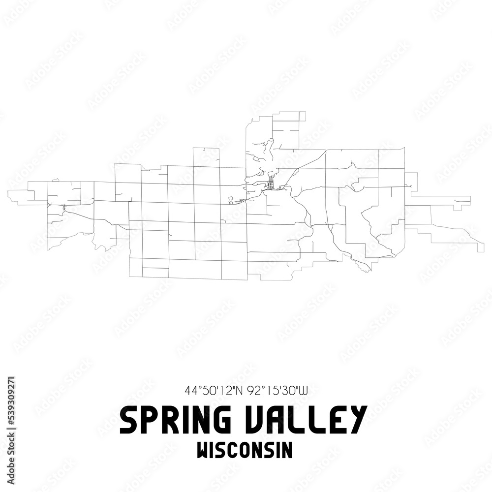 Spring Valley Wisconsin. US street map with black and white lines.