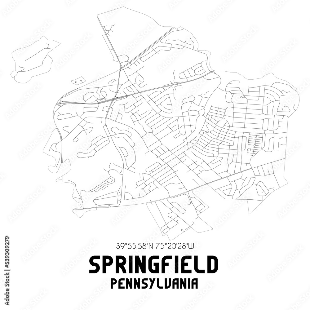 Springfield Pennsylvania. US street map with black and white lines.