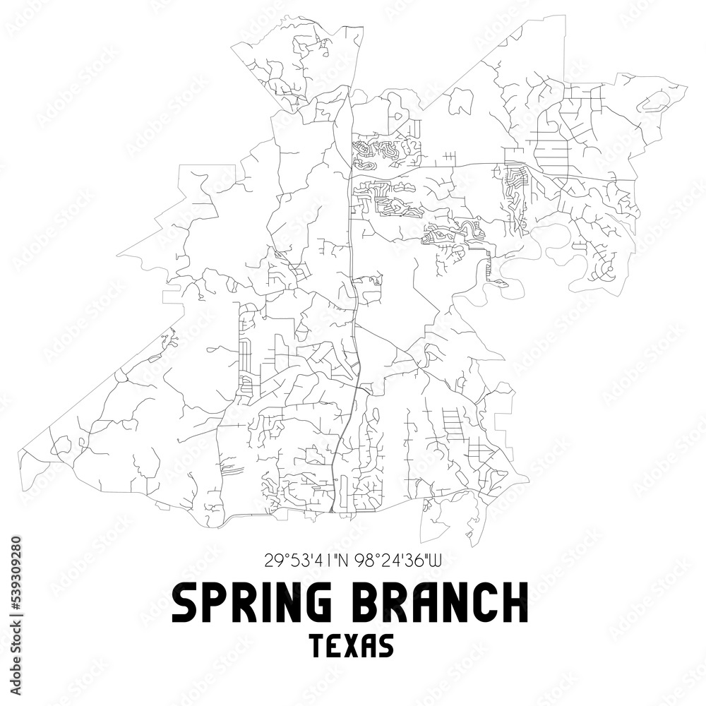 Spring Branch Texas. US street map with black and white lines. Spring Branch Texas. US street map with black and white lines.