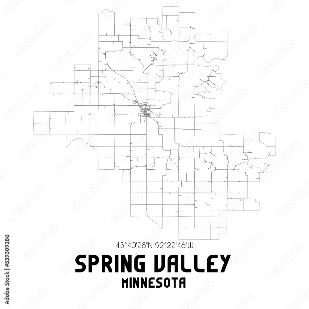 Spring Valley Minnesota. US street map with black and white lines.