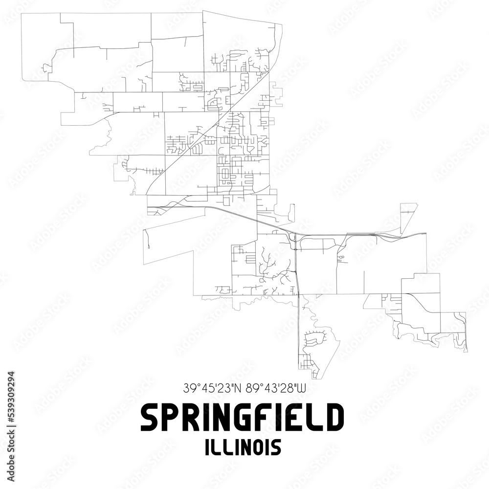 Springfield Illinois. US street map with black and white lines. Springfield Illinois. US street map with black and white lines.