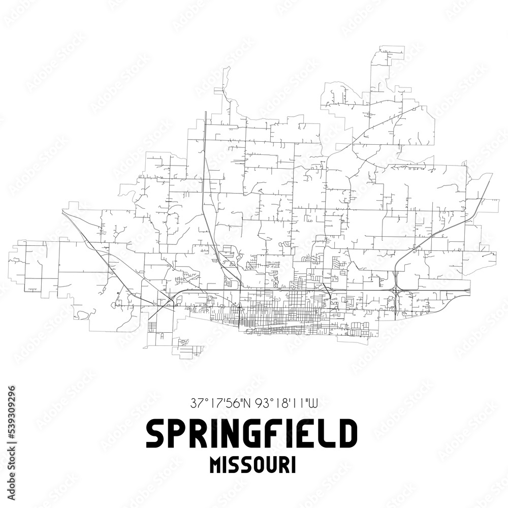 Springfield Missouri. US street map with black and white lines. Springfield Missouri. US street map with black and white lines.