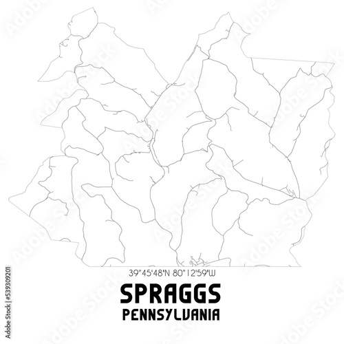 Spraggs Pennsylvania. US street map with black and white lines.