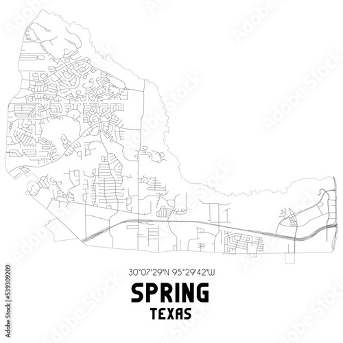 Spring Texas. US street map with black and white lines.